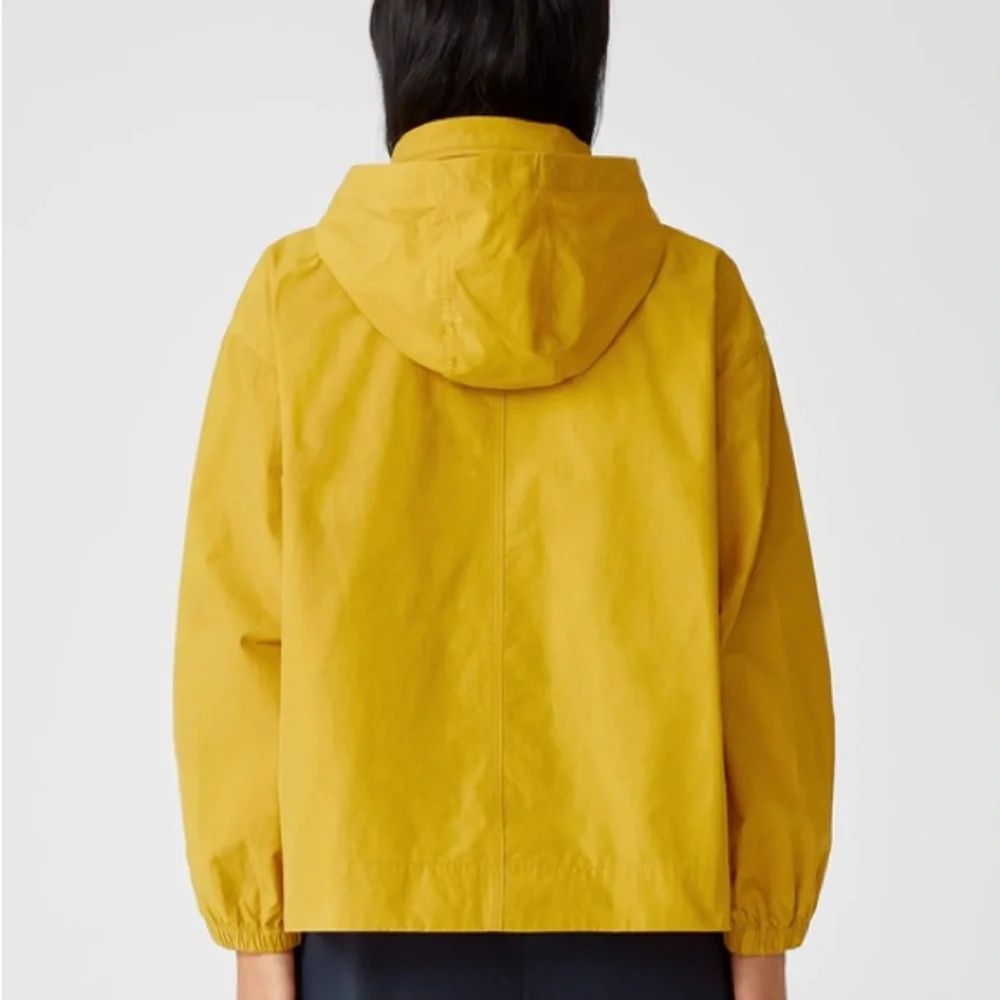 Eileen Fisher Rain Jacket. Vibrant Orange Hooded Jacket - Picture 3 of 4